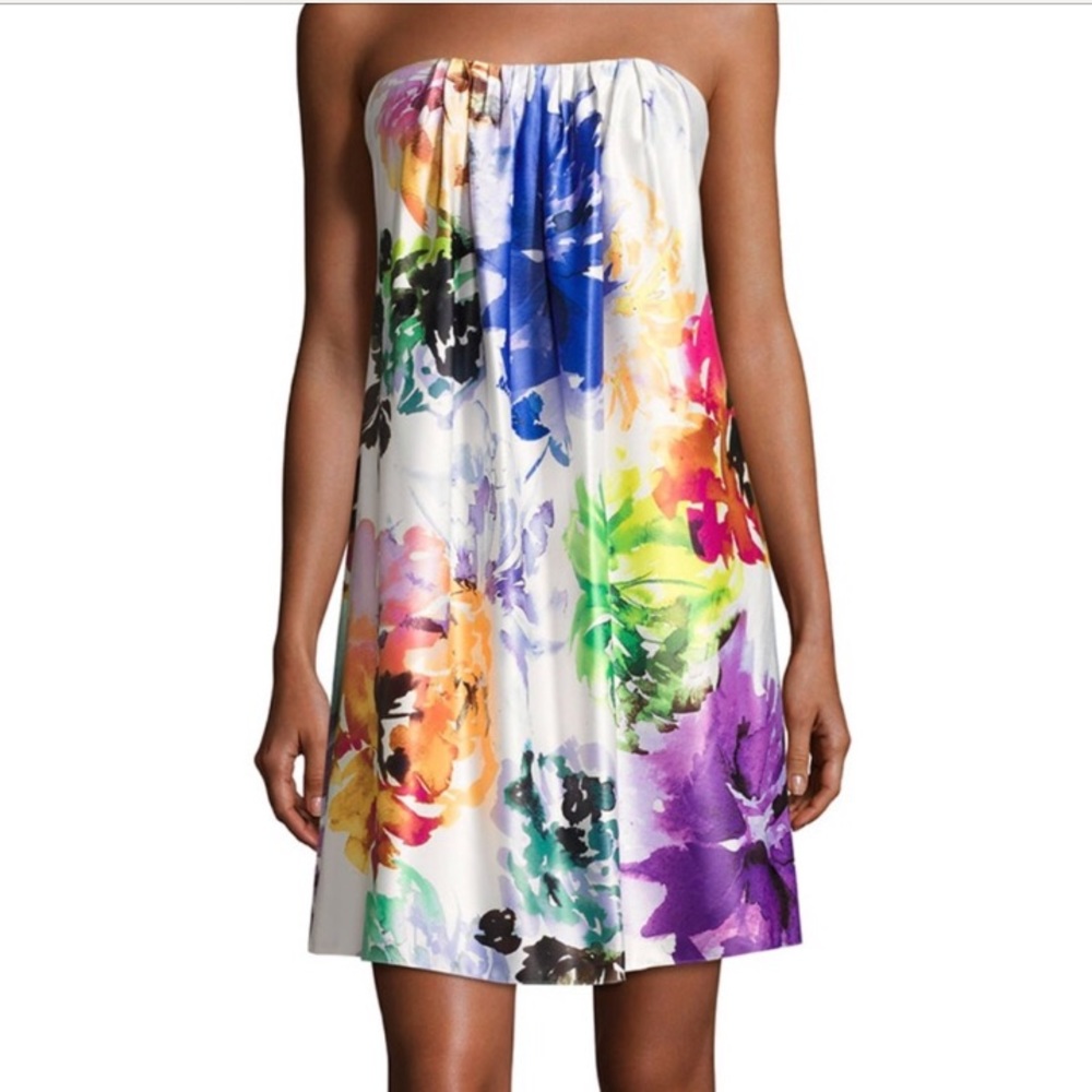 Short strapless floral print dress